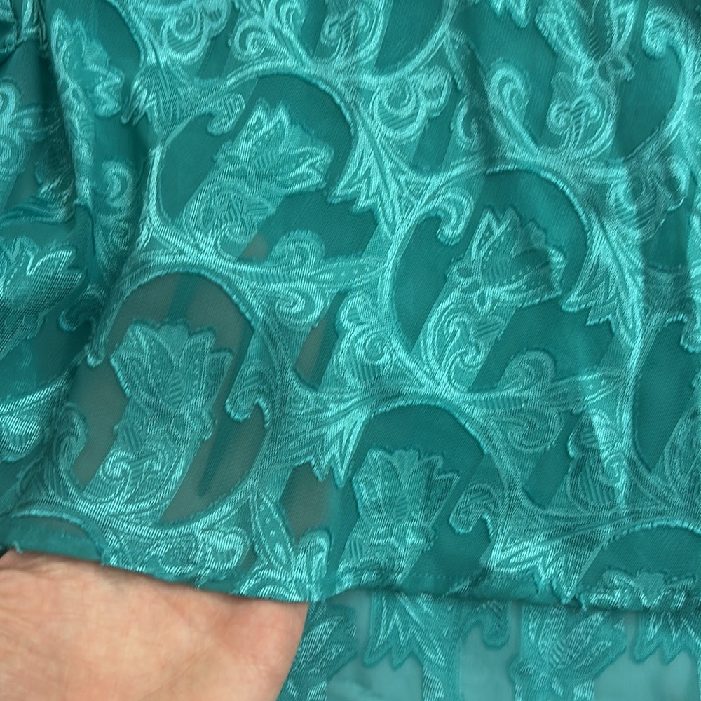Vintage 90’s Collared Preppy Silky Teal Sleeveless Cropped Top Shirt Large Swing - Picture 10 of 17